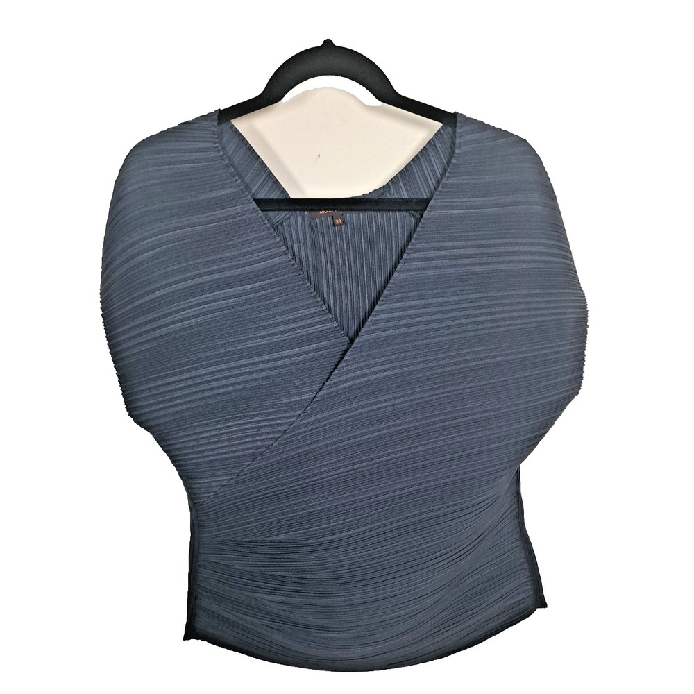 Adolfo Dominguez Blouse Top Size 38 US 4 Blue Pleated Sleeveless Faux Wrap